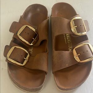 BIRKENSTOCK ARIZONIA BIG BUCKLE OILED COGNAC LEATHER SANDALS SIZE 37